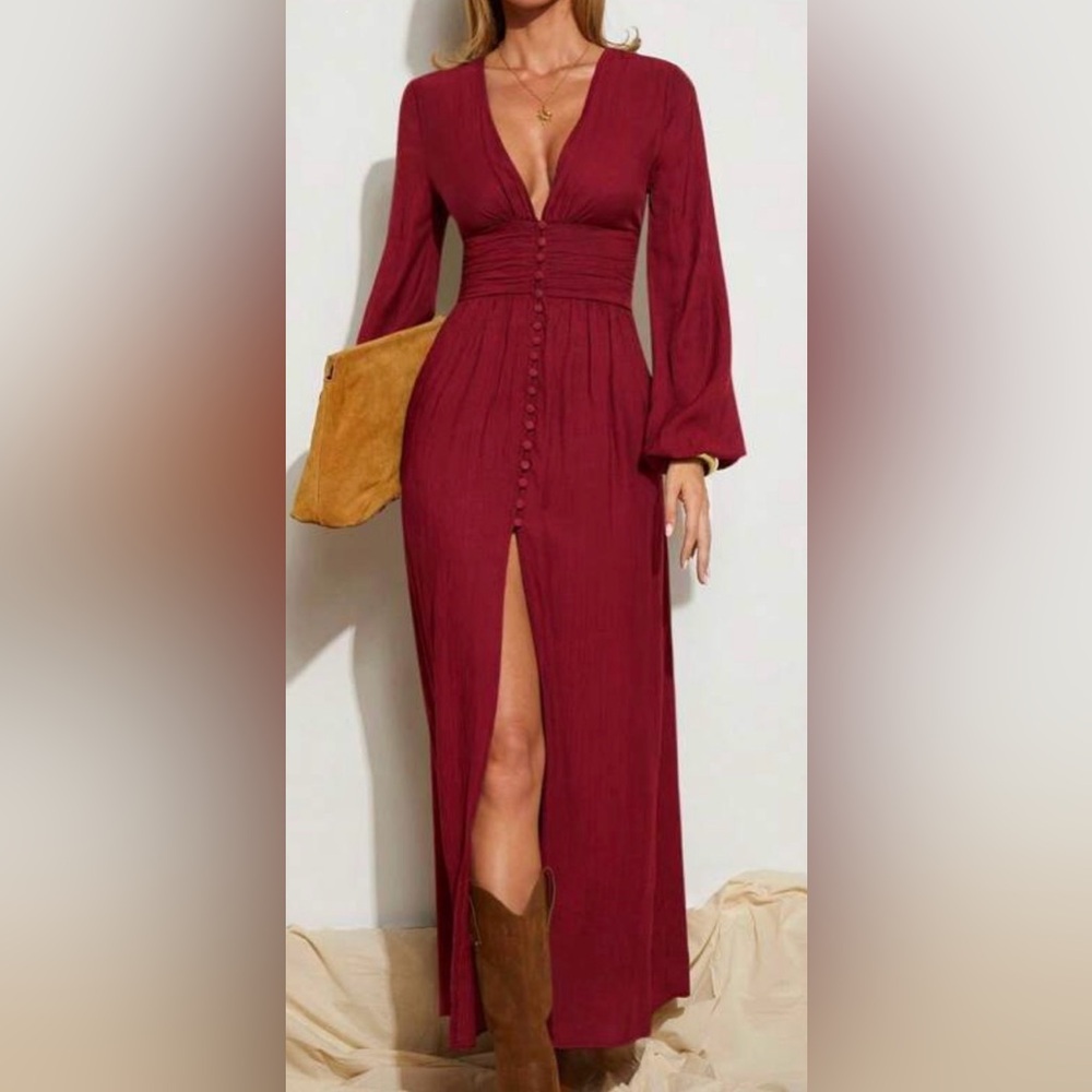Elegant Burgundy Maxi Dress